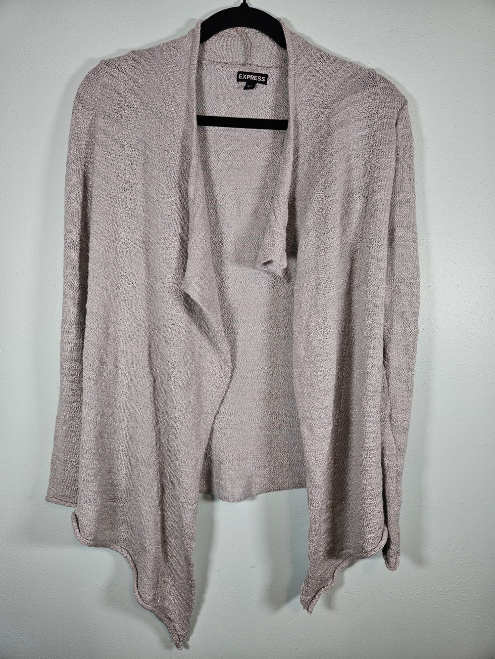Express Draped Open-Front Cardigan - Light Grey Silver Sparkle